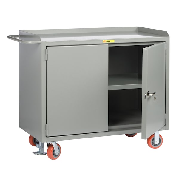 Mobile Bench Cabinets, 36"W, Center Shelf, Powder Coated Steel